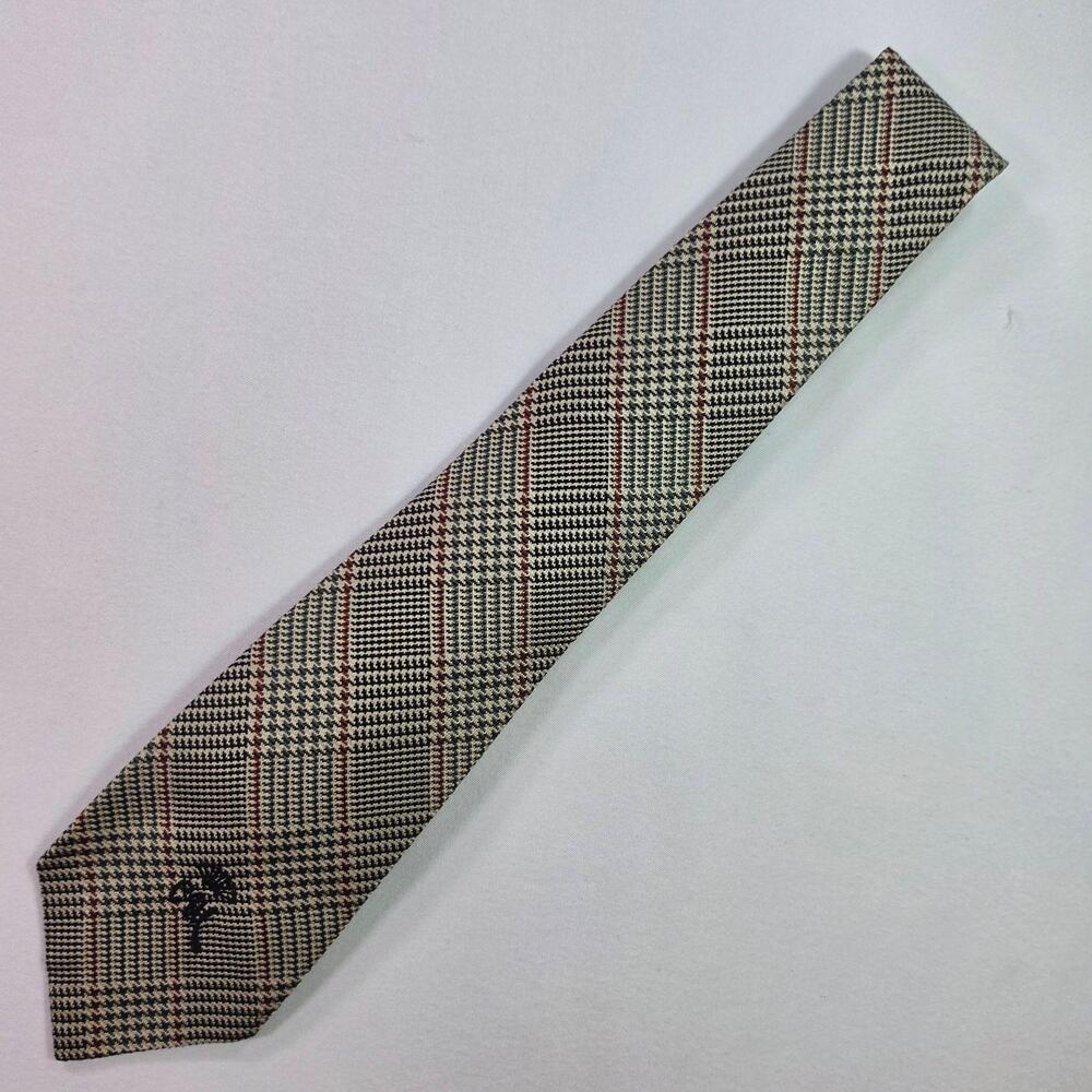 Countess Mara Tie Mens One Size Beige Silk Plaids & Checks Woven Made USA